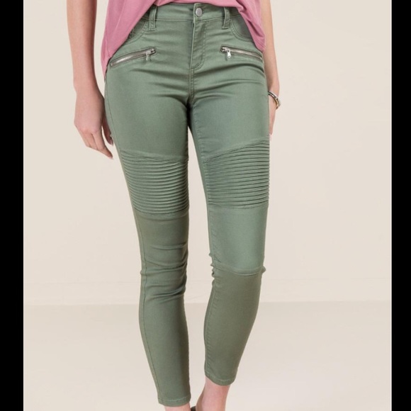 ⚠️SOLD⚠️ Olive Moto Jeans - Picture 1 of 4